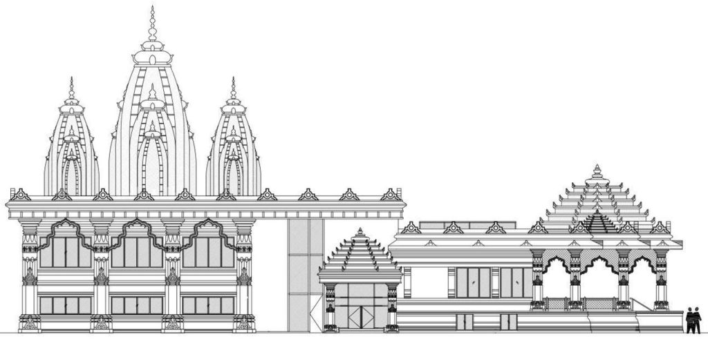 2D DRAFT rendering of the proposed west facing vedic temple view