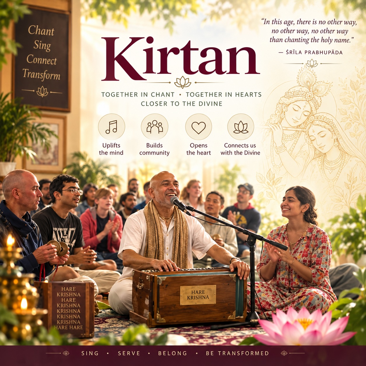 Devotees singing kirtan together at ISKCON Naperville