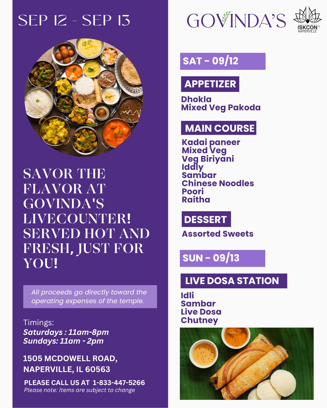 This week’s Govinda’s Live Counter menu