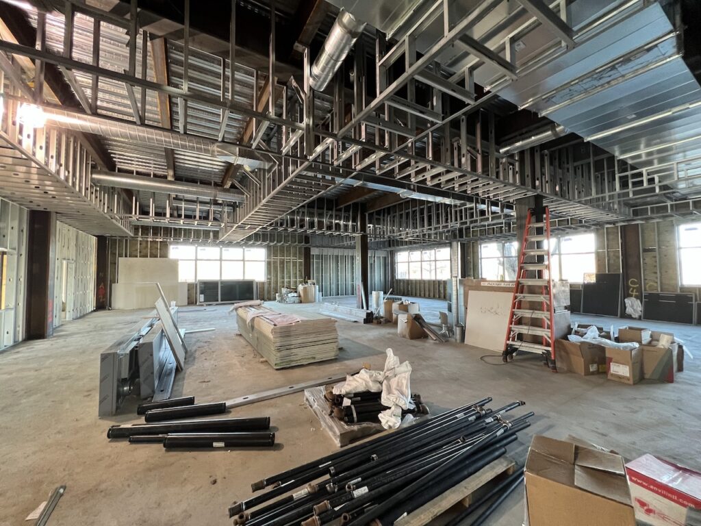 Phase 2 temple construction, March 2022 — framing, plumbing, HVAC and electricals complete