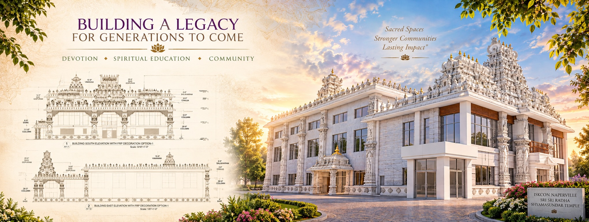 Architectural rendering of the new Sri Sri Radha Shyamasundara Temple