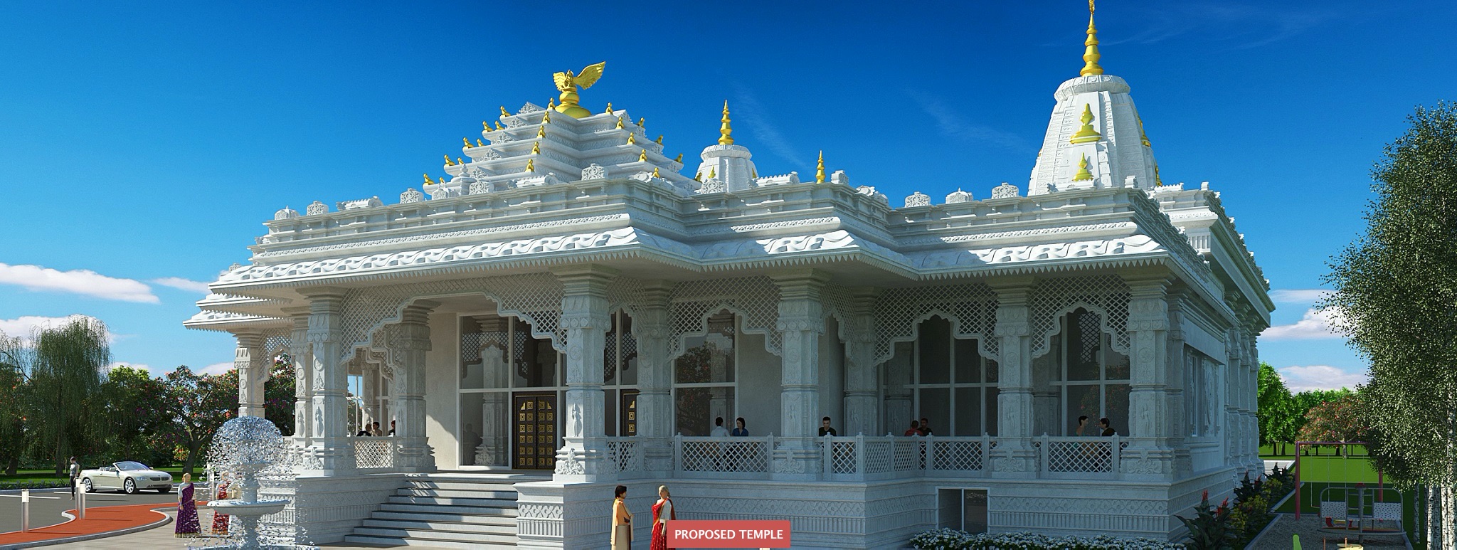 Architectural rendering of the new Sri Sri Radha Shyamasundara Temple