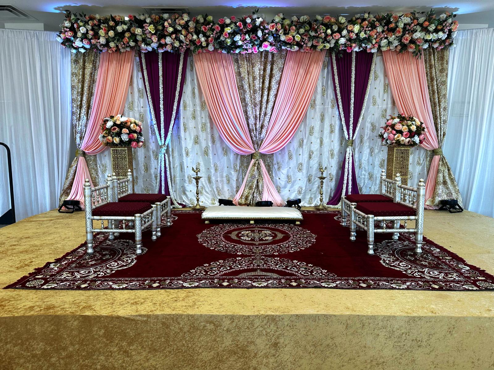 Barsana Banquet Hall at ISKCON Naperville dressed for a celebration